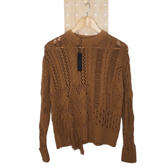 NWT 360 CASHMERE TENLEY CABLE KNIT FRINGE SWEATER - Picture 5 of 6